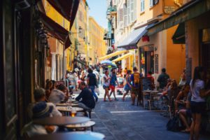 A street with cafes in France