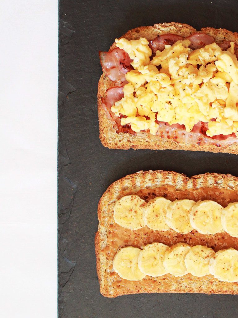 Pre-workout breakfast-scrambled eggs on whole wheat toast