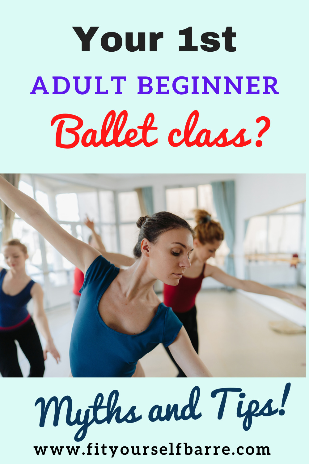 1st beginner adult ballet class-women in the studio in a ballet class