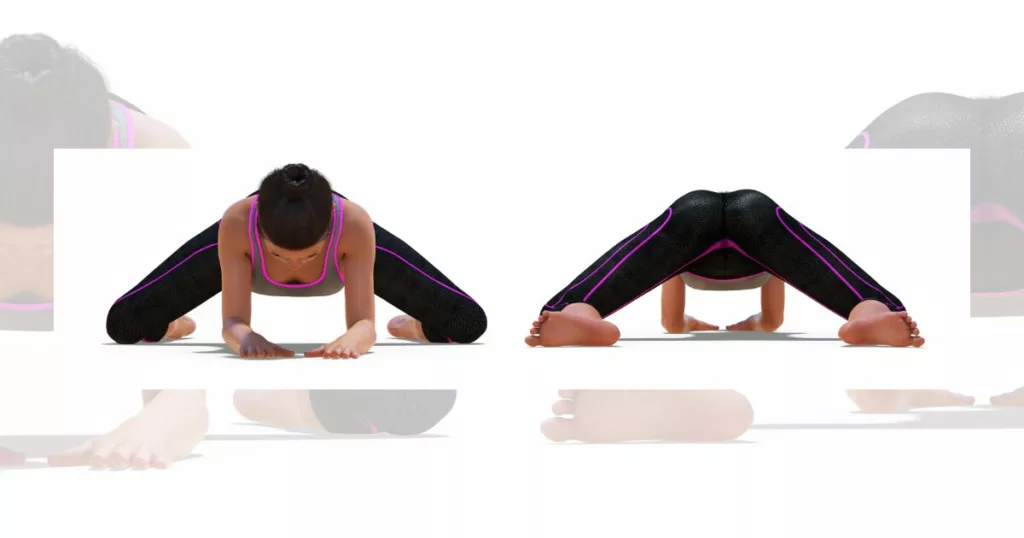 woman doing a frog ballet stretch