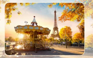 carousel in a park near the eiffel tower in paris during fall season