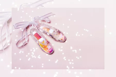 transparent holographic christmas toy pointe shoes ornament and sparkle confetti