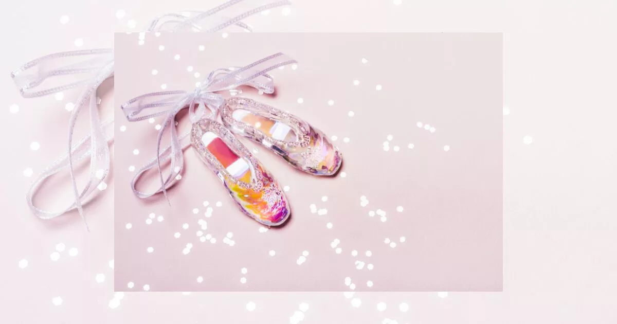 transparent holographic christmas toy pointe shoes ornament and sparkle confetti