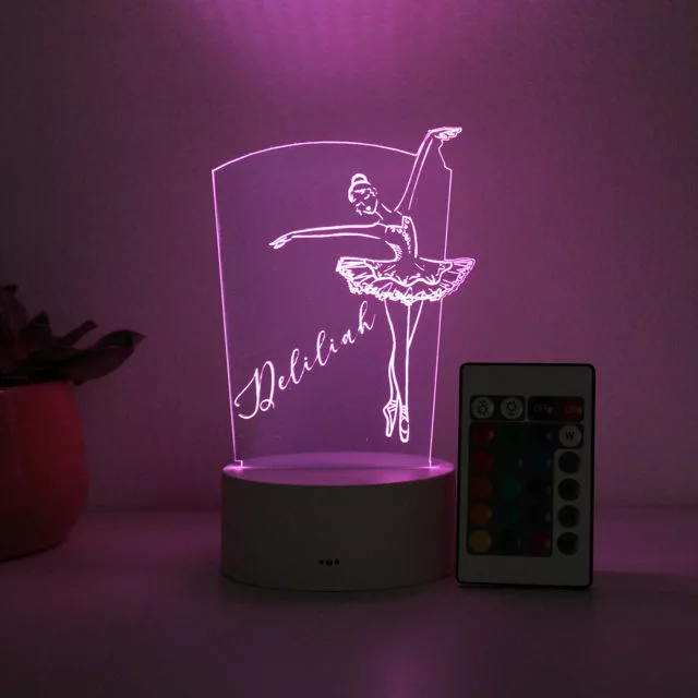 a multicolor night light with ballerina and custom name